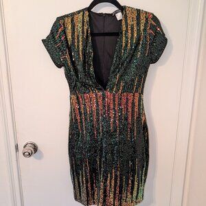 Venus Low Plunge Sequin Mini Dress - Size 4